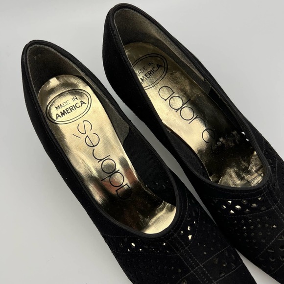 Adore's Womens Die-Cut Heels size 7 Black Suede Leather Chunky Heel Victorian - Picture 8 of 11